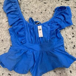 Anthropologie Maeve Wedgewood Blue Flutter Blouse